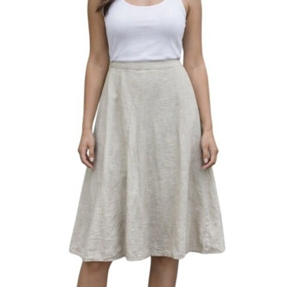 INC International Concepts Linen Skirt Women 4 Beige Flared A Line Modest Summer